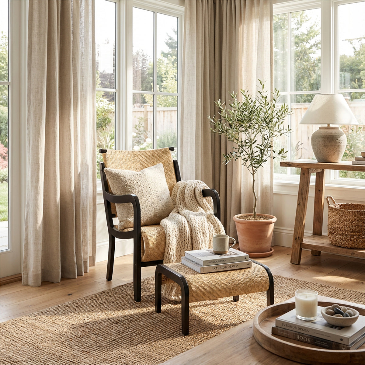 Harmony Wicker Chair and Footstool in Black Cane Frame