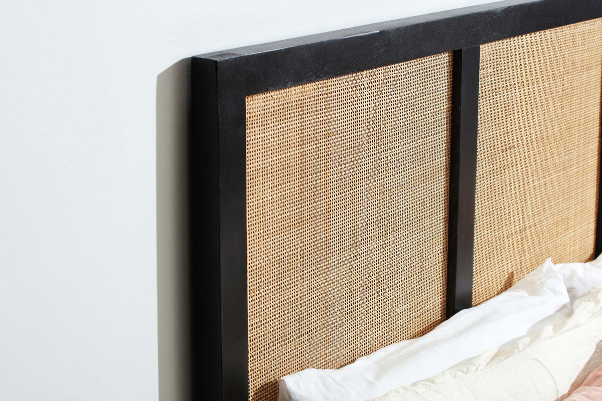 rattan mango wood headboard black detail