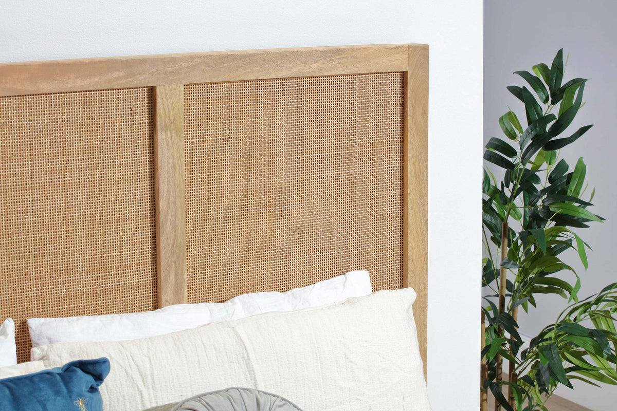 Rattan mango wood queen headboard natural