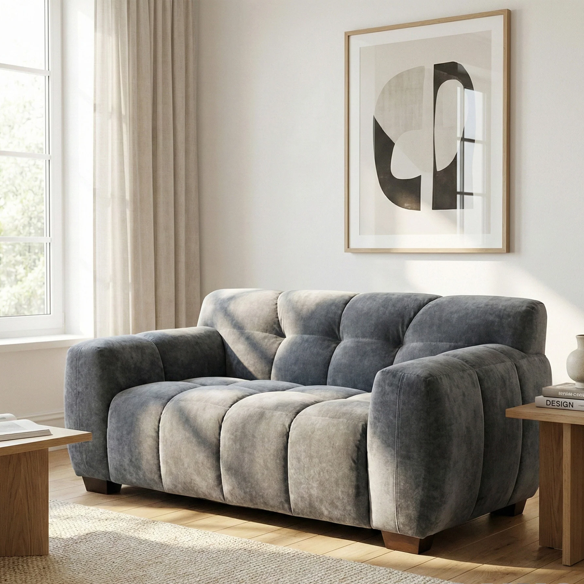 Hendrix 2-Seater Sofa in Steel Grey Velvet