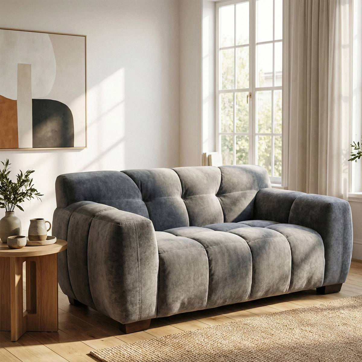 Hendrix 2-Seater Sofa in Steel Grey Velvet