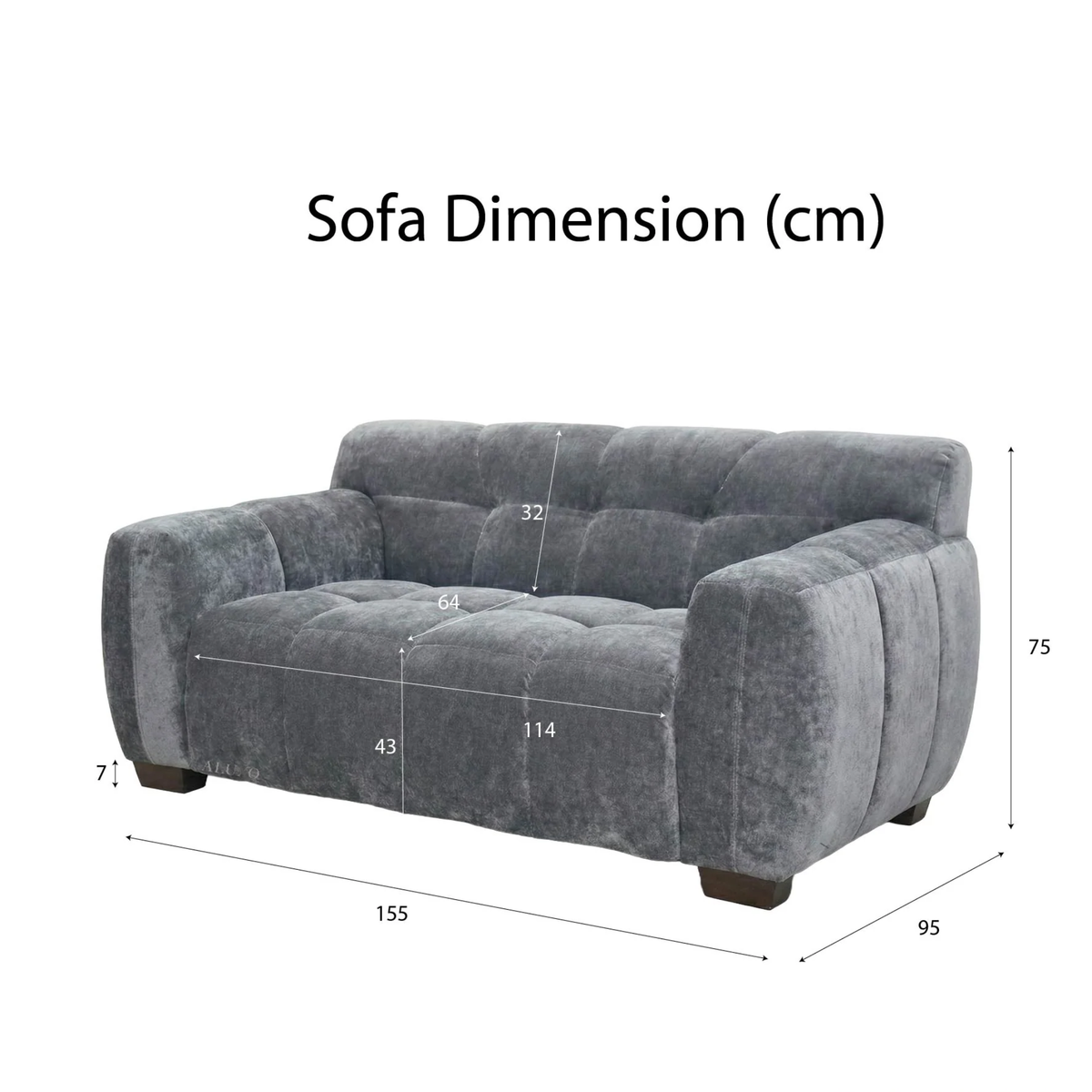 Hendrix 2-Seater Sofa in Steel Grey Velvet