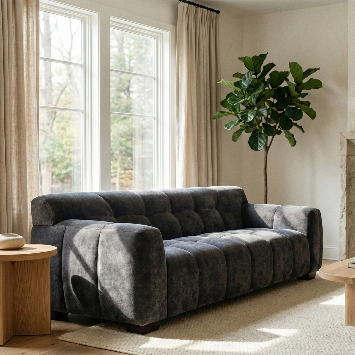 Hendrix 3-Seater Sofa in Steel Grey Velvet