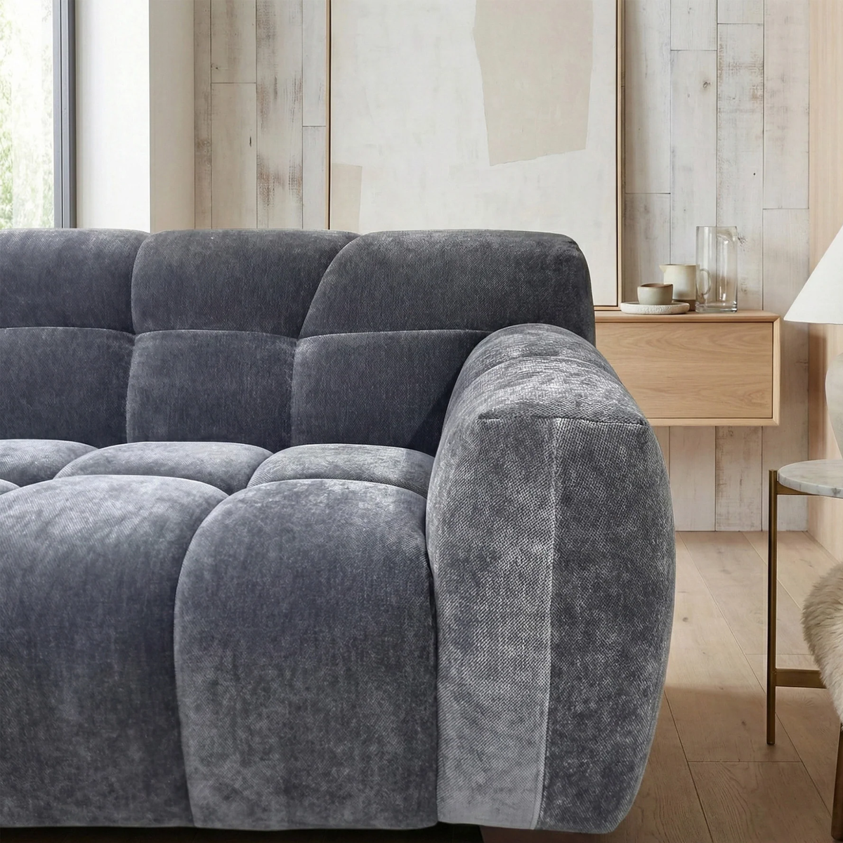 Hendrix 3-Seater Sofa in Steel Grey Velvet