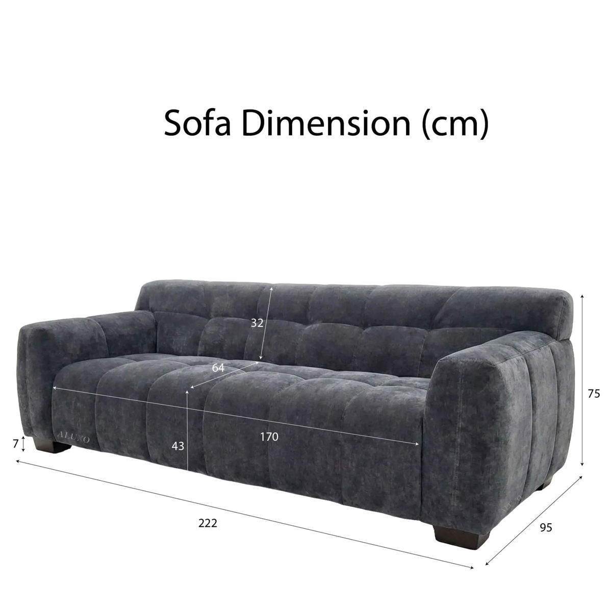 Hendrix 3-Seater Sofa in Steel Grey Velvet
