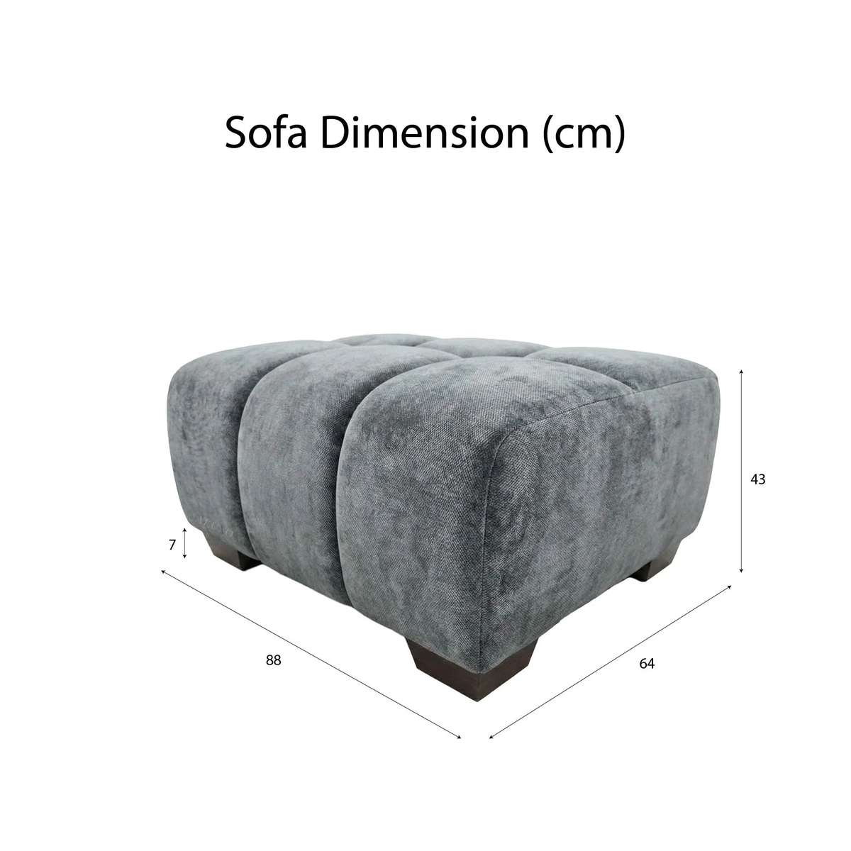 Hendrix Modular Footstool in Steel Grey Velvet