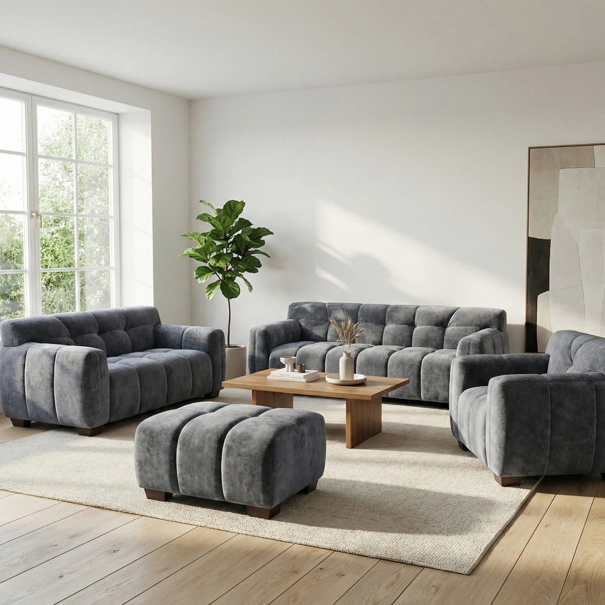 Hendrix Modular Footstool in Steel Grey Velvet
