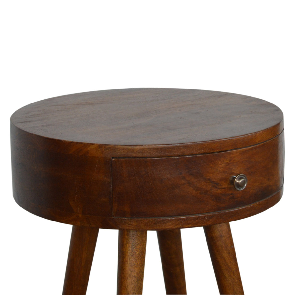 Nordic Chestnut Mango Wood Circular Bedside Table