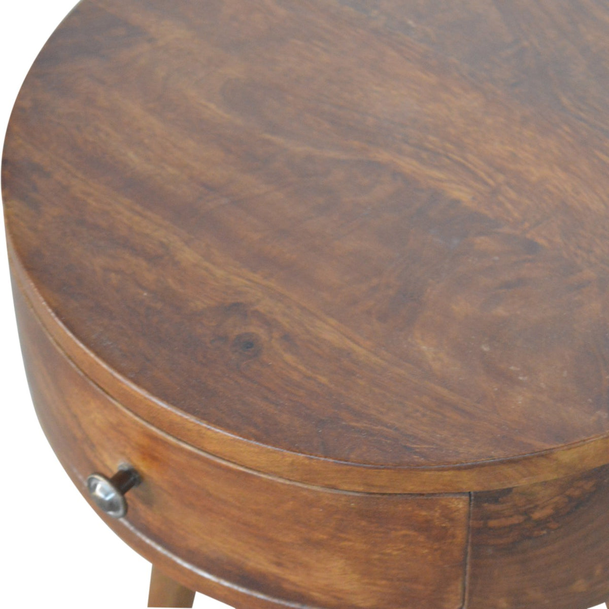 Nordic Chestnut Mango Wood Circular Bedside Table