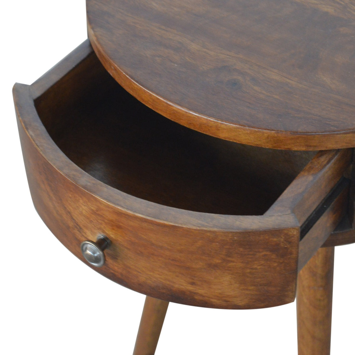 Nordic Chestnut Mango Wood Circular Bedside Table