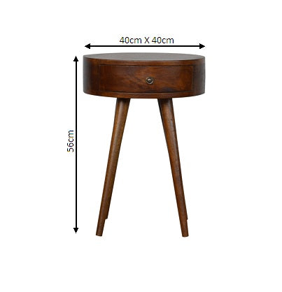 Nordic Chestnut Mango Wood Circular Bedside Table