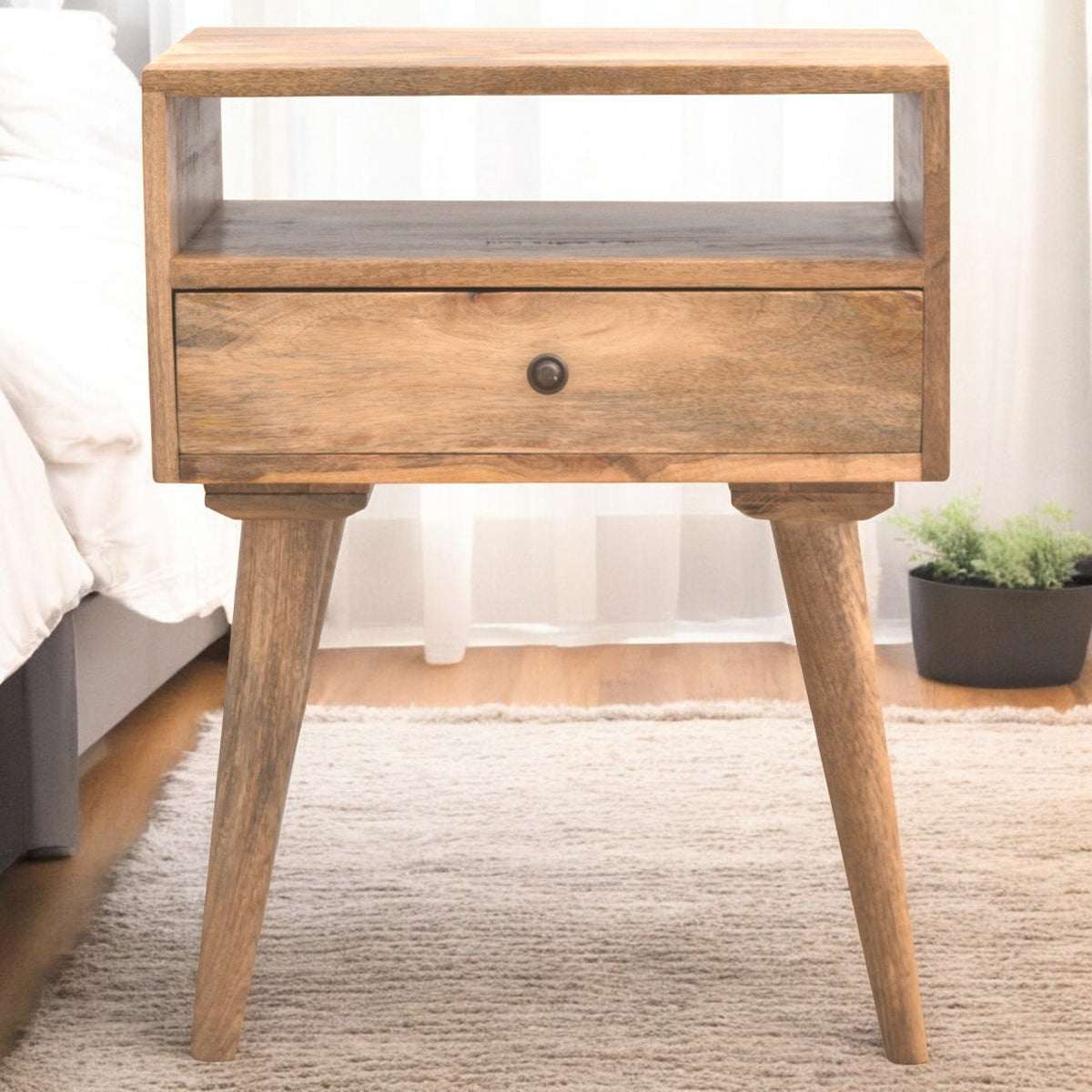 Modern Mango Wood Bedside Table with Open Slot