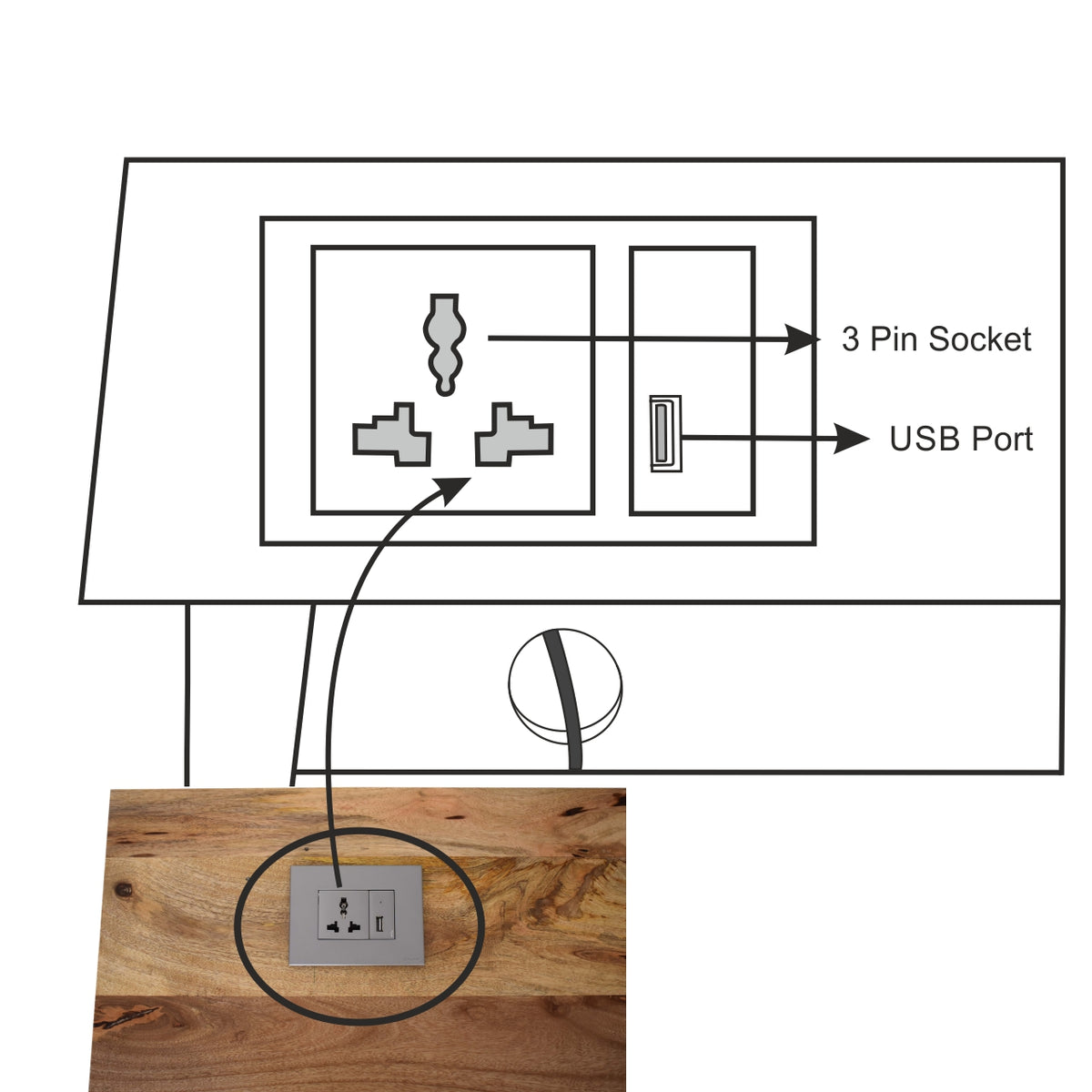 Mango Wood 2 Drawer Desk with Cable Access