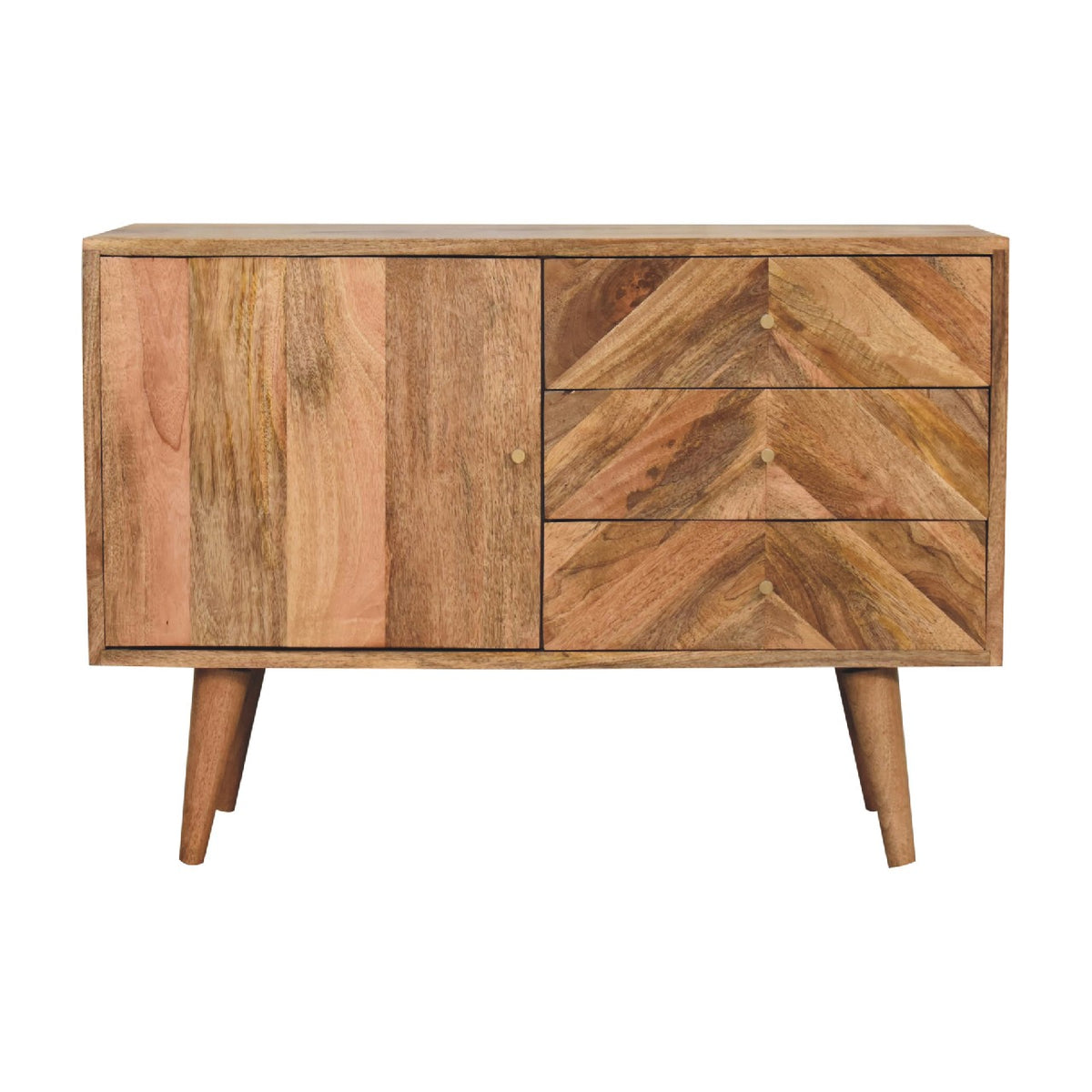 Muna Mango Wood Geo Sideboard with 3 Drawers