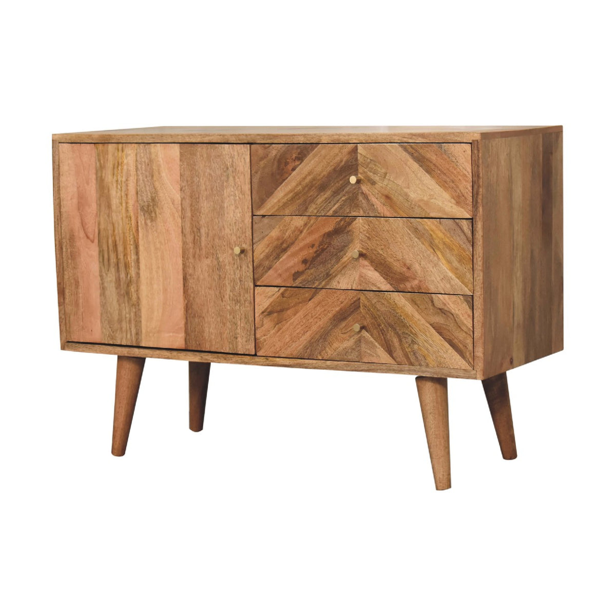 Muna Mango Wood Geo Sideboard with 3 Drawers