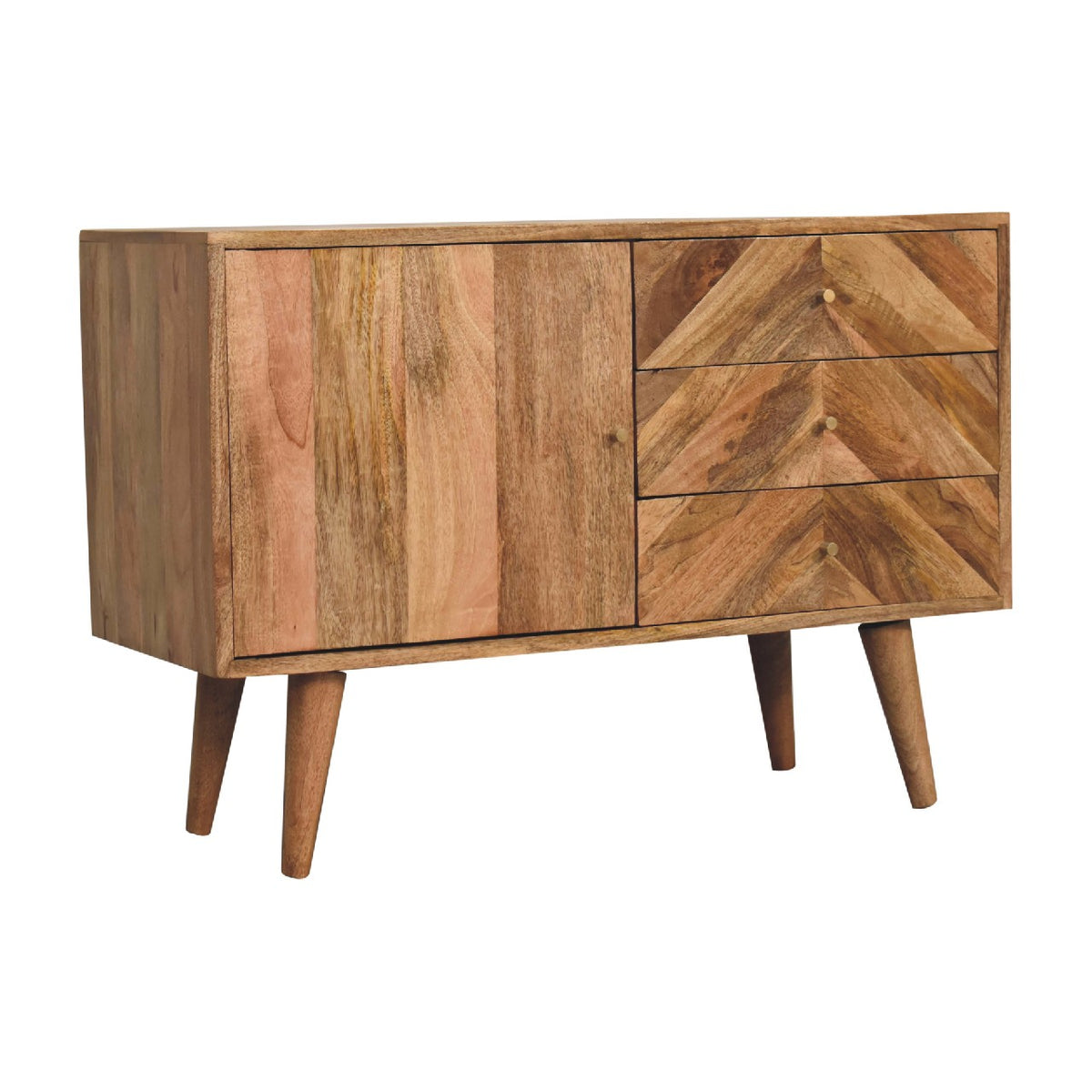 Muna Mango Wood Geo Sideboard with 3 Drawers