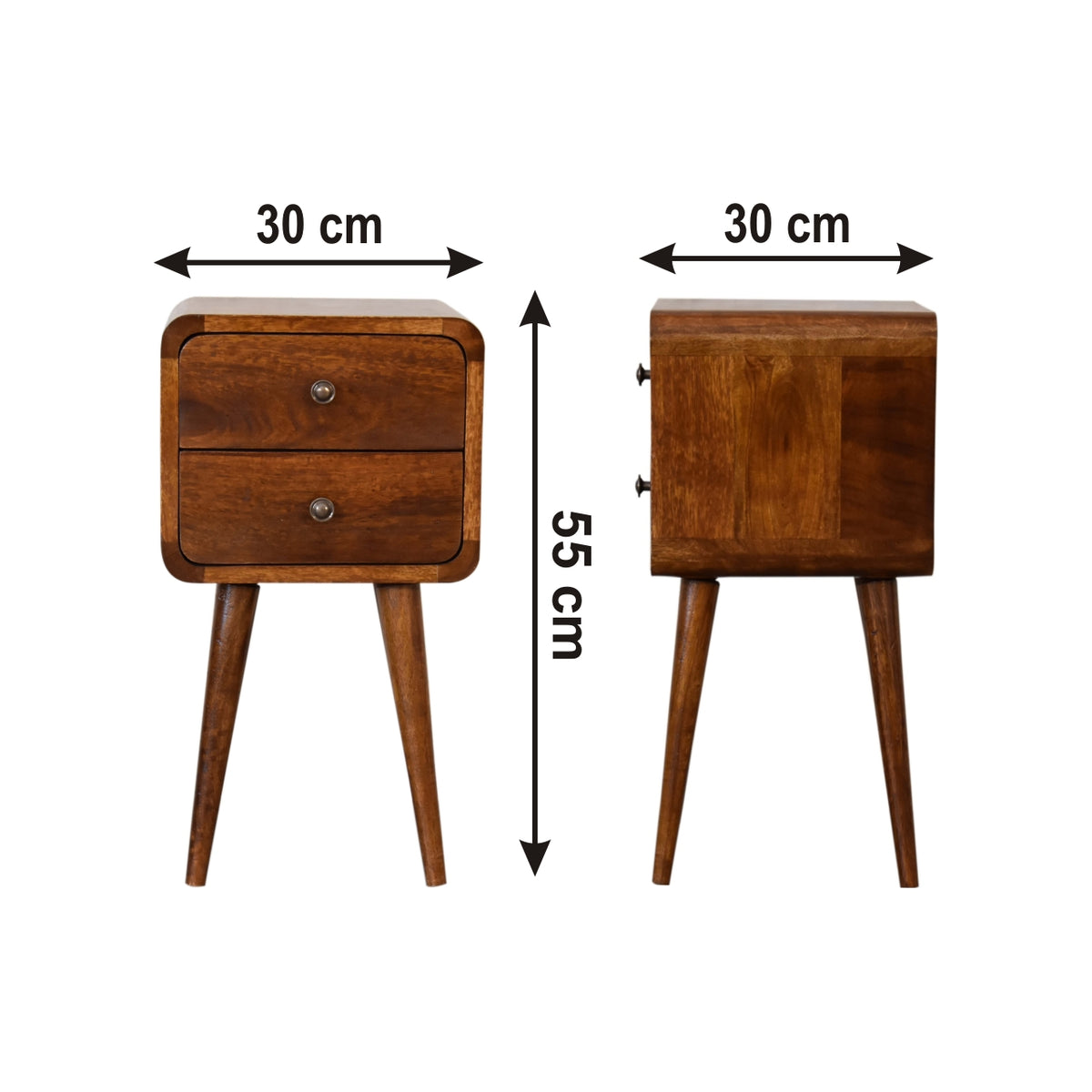 Mini Chestnut Mango Wood Curved Bedside Table