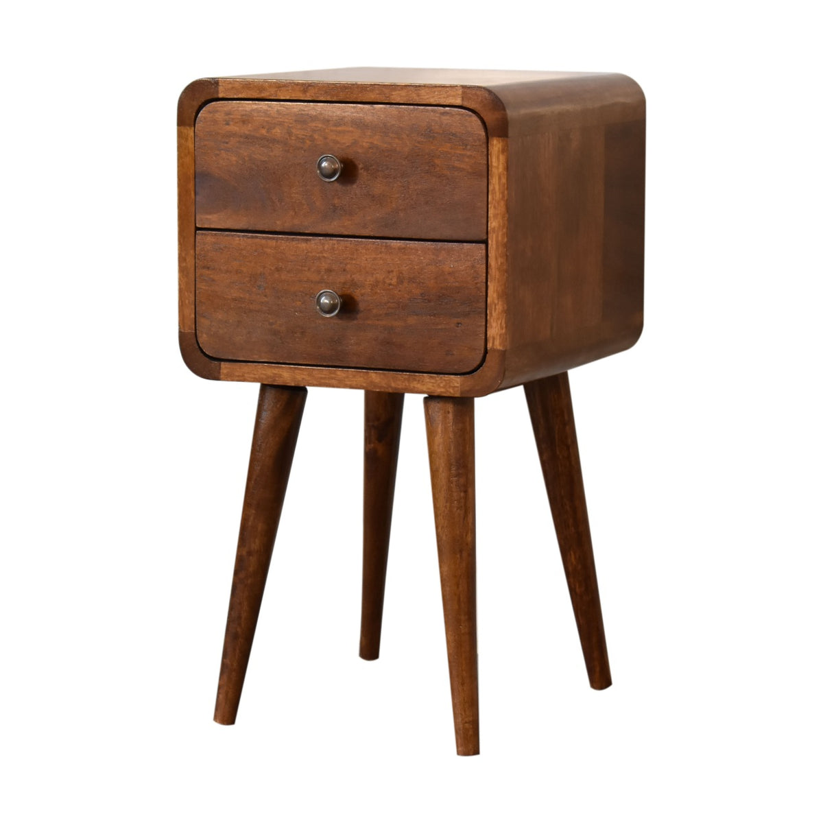 Mini Chestnut Mango Wood Curved Bedside Table