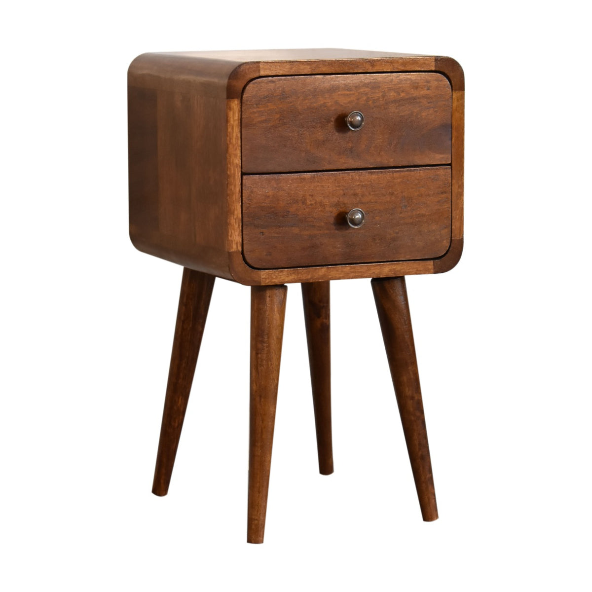 Mini Chestnut Mango Wood Curved Bedside Table