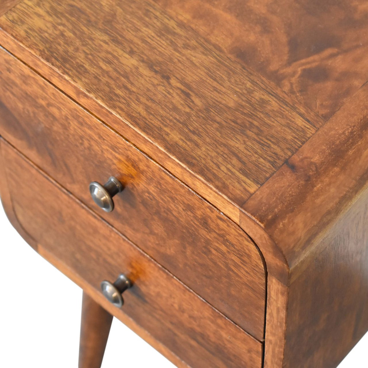 Mini Chestnut Mango Wood Curved Bedside Table