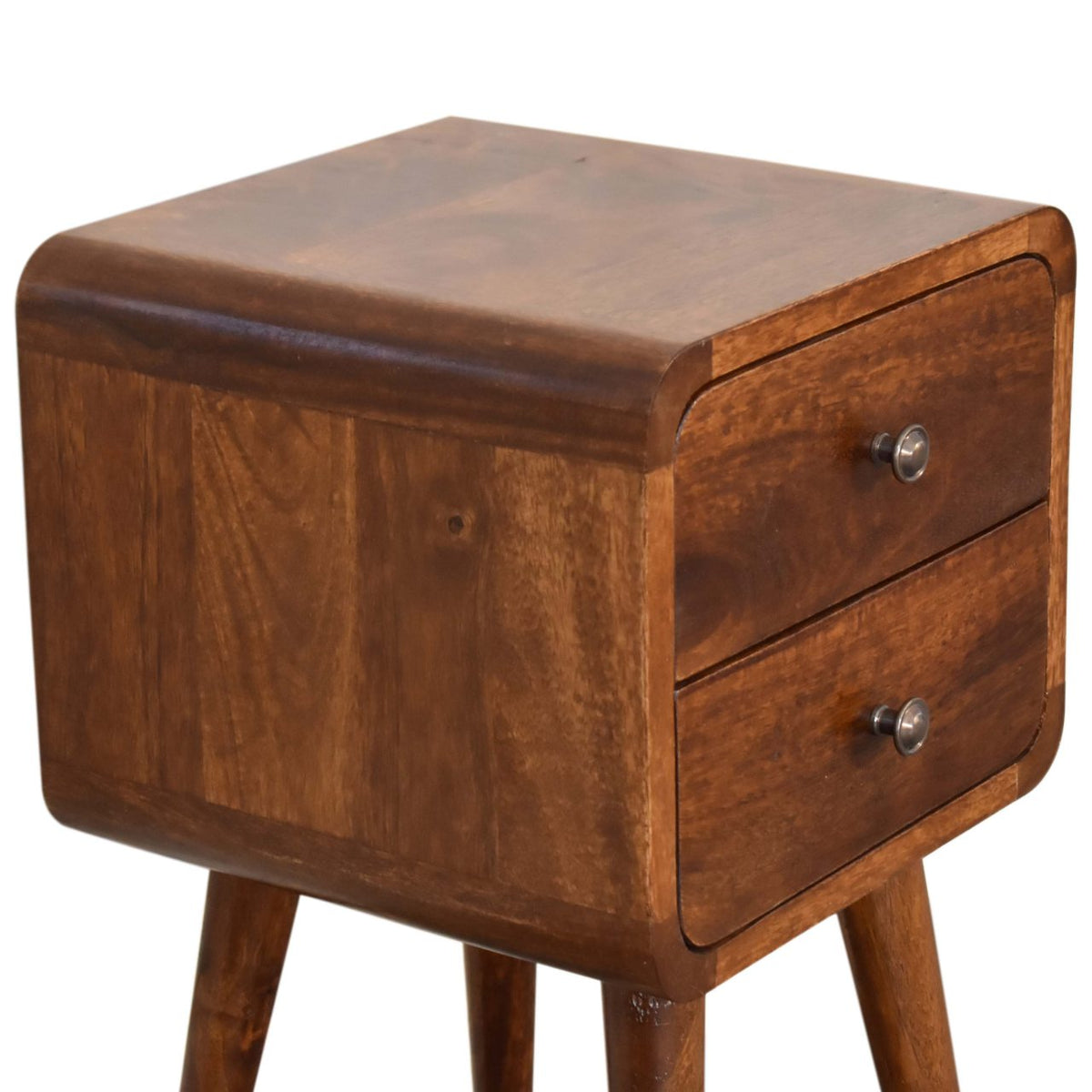 Mini Chestnut Mango Wood Curved Bedside Table