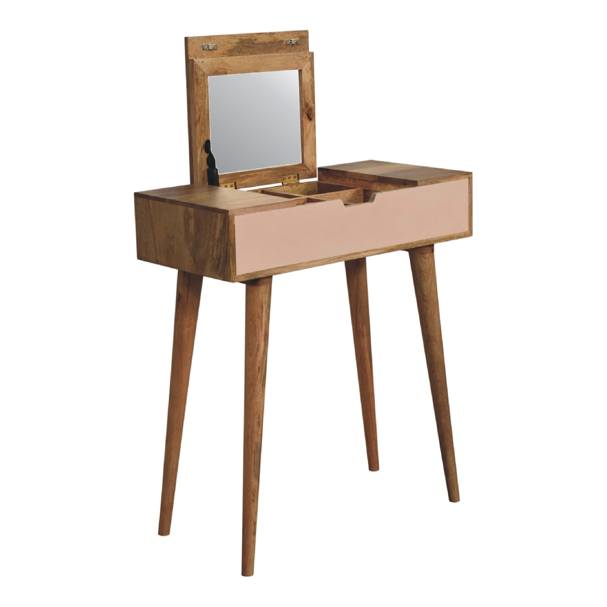 Small Pink Dressing Table with Foldable Mirror