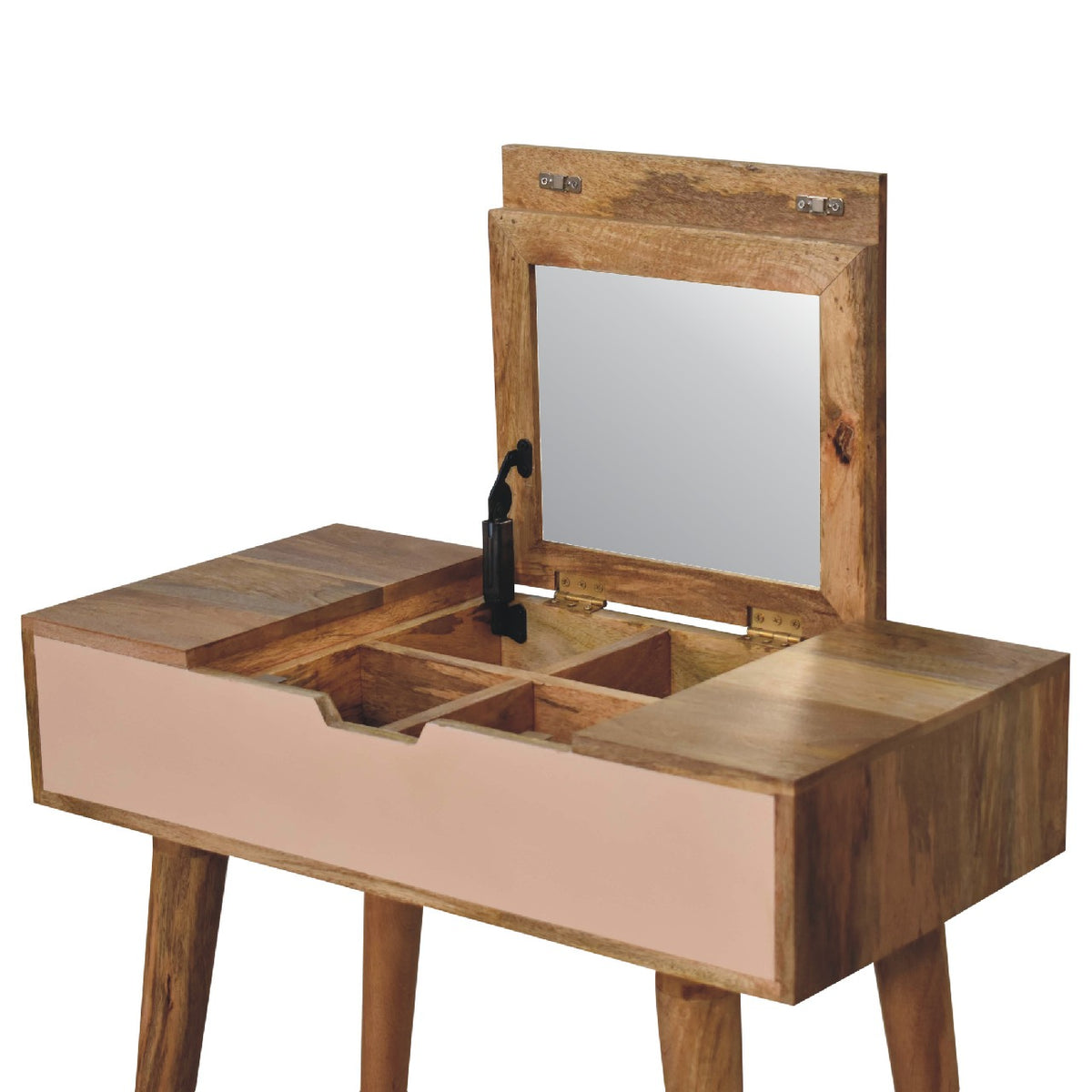 Small Pink Dressing Table with Foldable Mirror