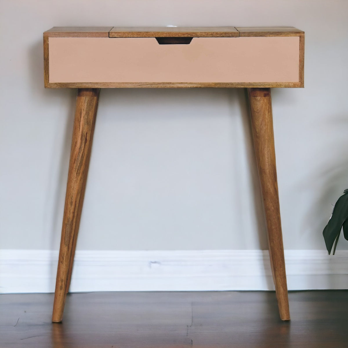 Small Pink Dressing Table with Foldable Mirror