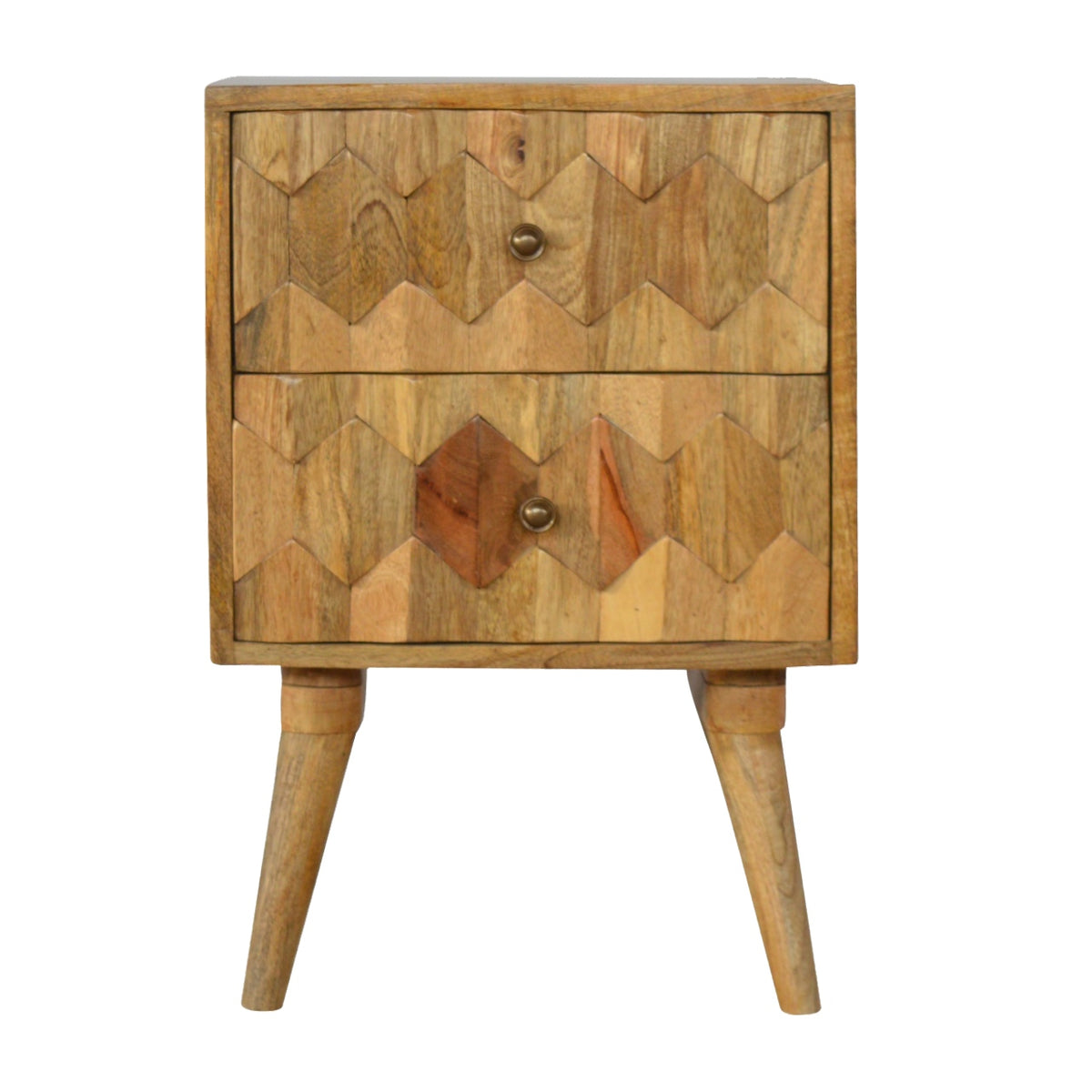 Pineapple Carve 2 Drawer Mango Wood Bedside Table