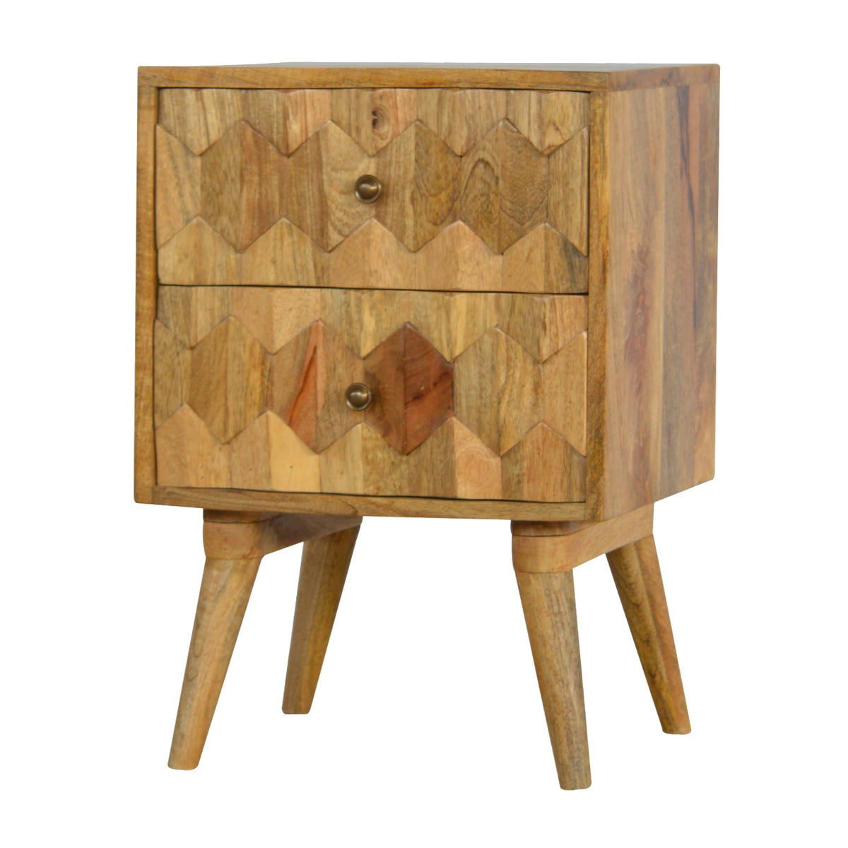 Pineapple Carve 2 Drawer Mango Wood Bedside Table