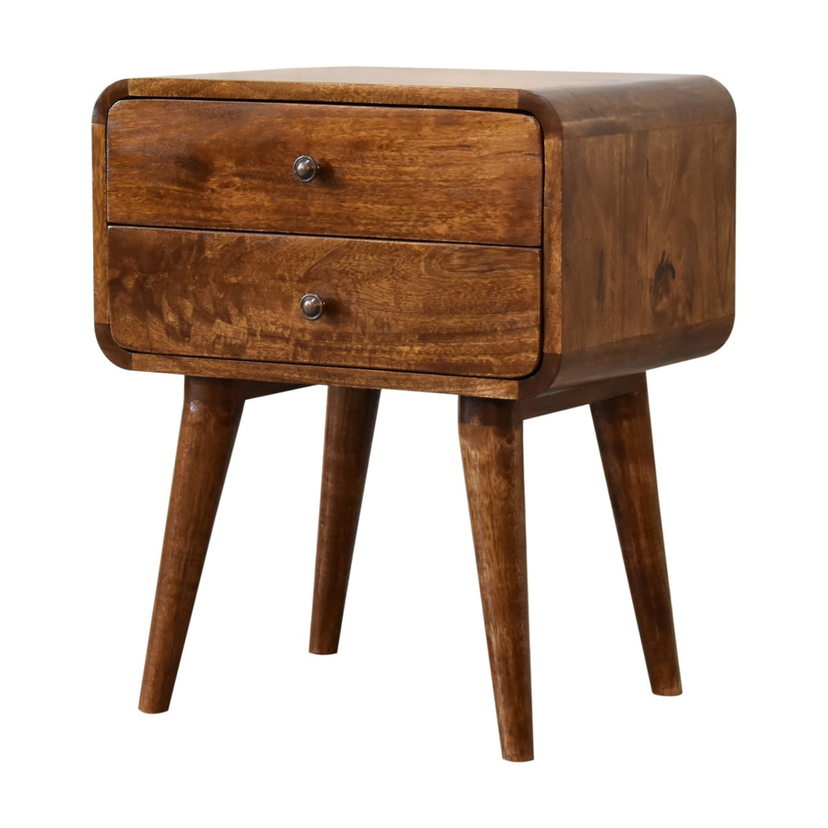 Curved Chestnut Mango Wood Bedside Table