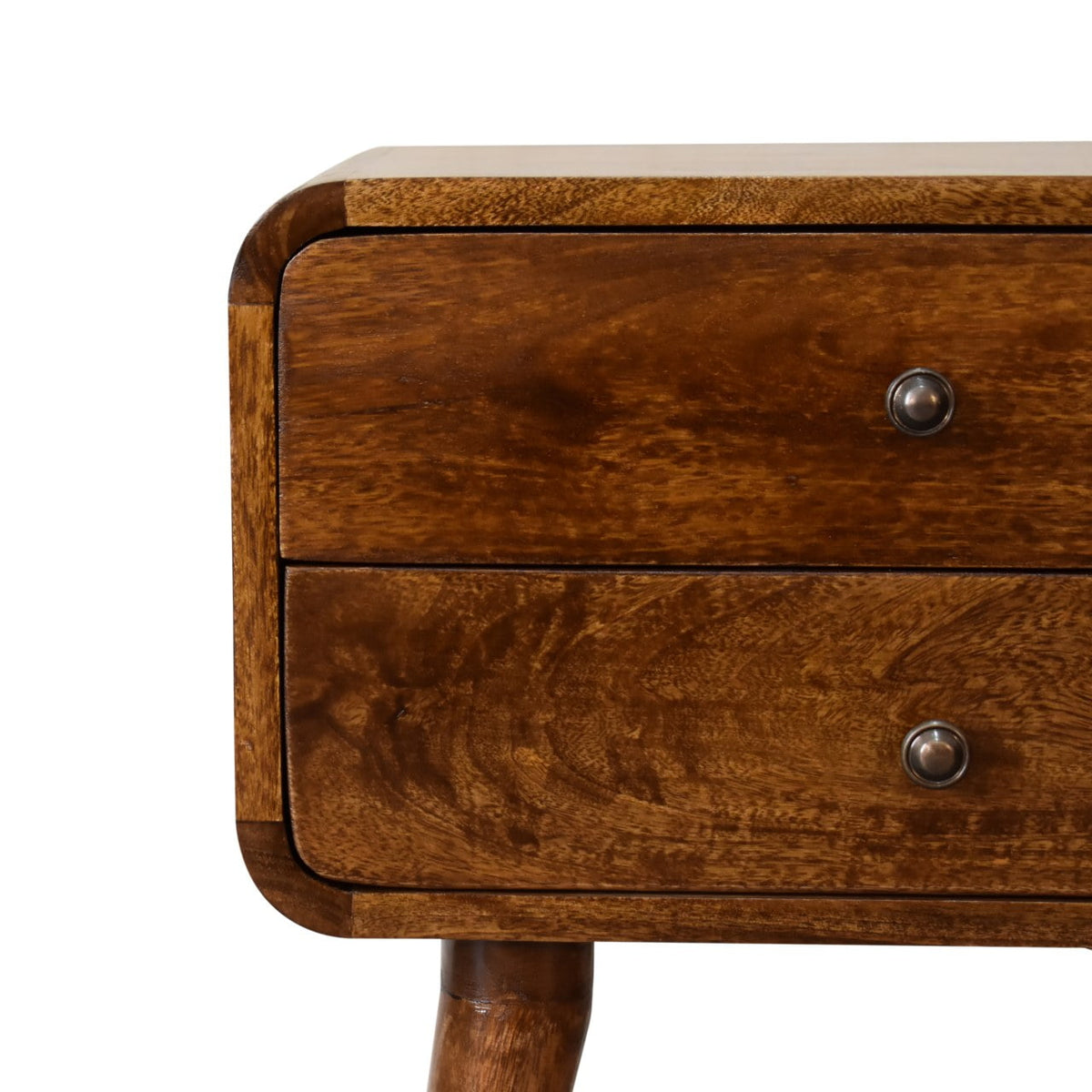 Curved Chestnut Mango Wood Bedside Table