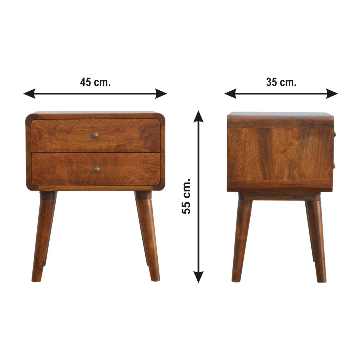 Curved Chestnut Mango Wood Bedside Table