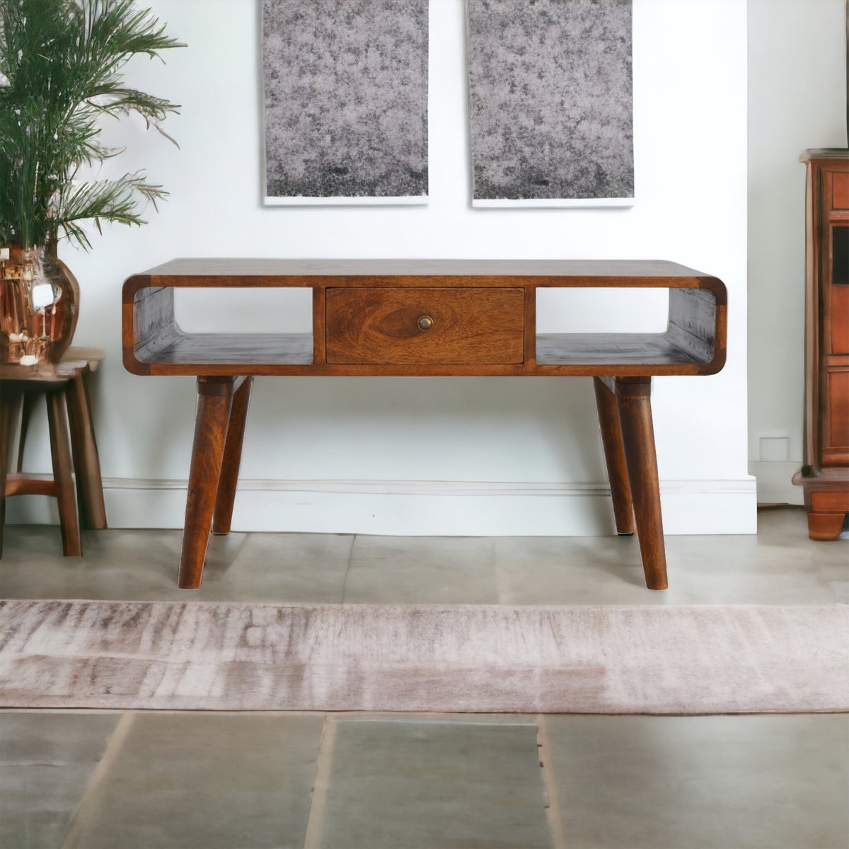 Curved Chestnut Mango Wood Coffee Table