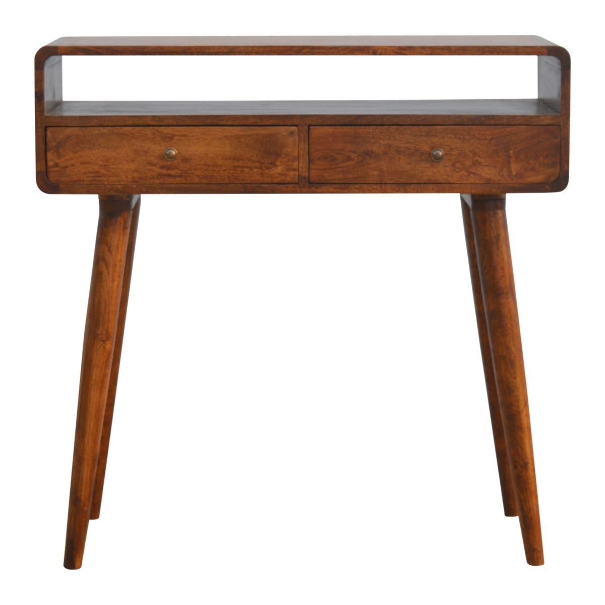 Curved 2 Drawer Mango Wood Console Table in Chestnut