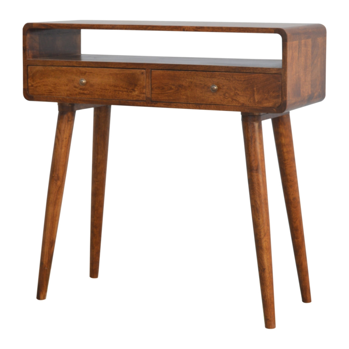 Curved 2 Drawer Mango Wood Console Table in Chestnut