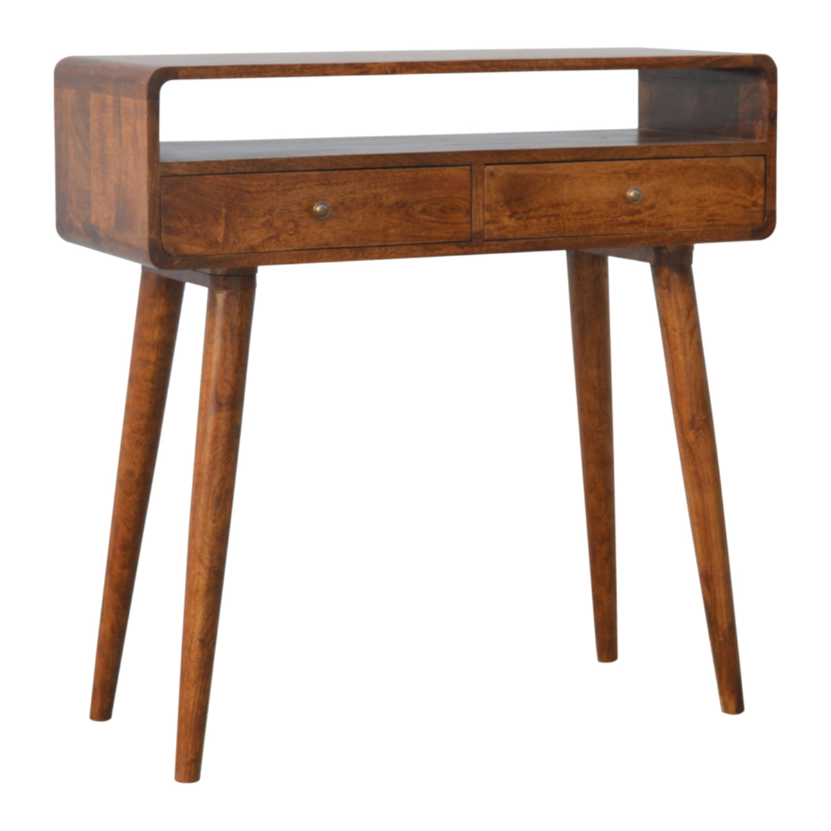 Curved 2 Drawer Mango Wood Console Table in Chestnut