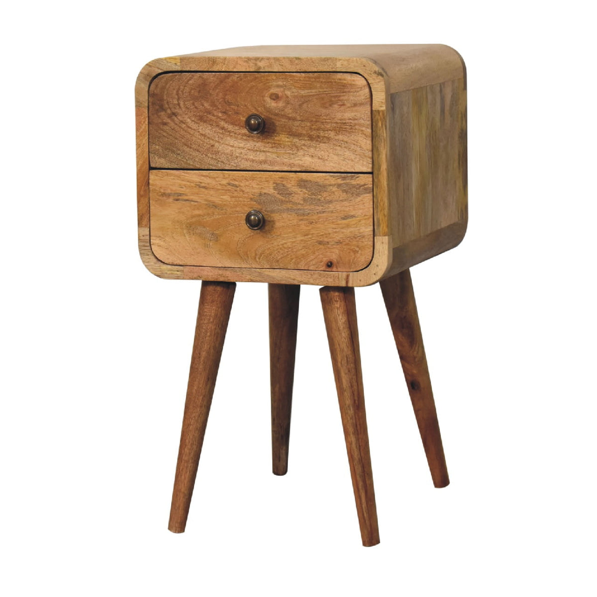 Mini Curved 2 Drawer Mango Wood Bedside Table