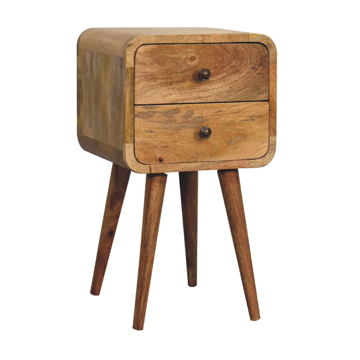 Mini Curved 2 Drawer Mango Wood Bedside Table