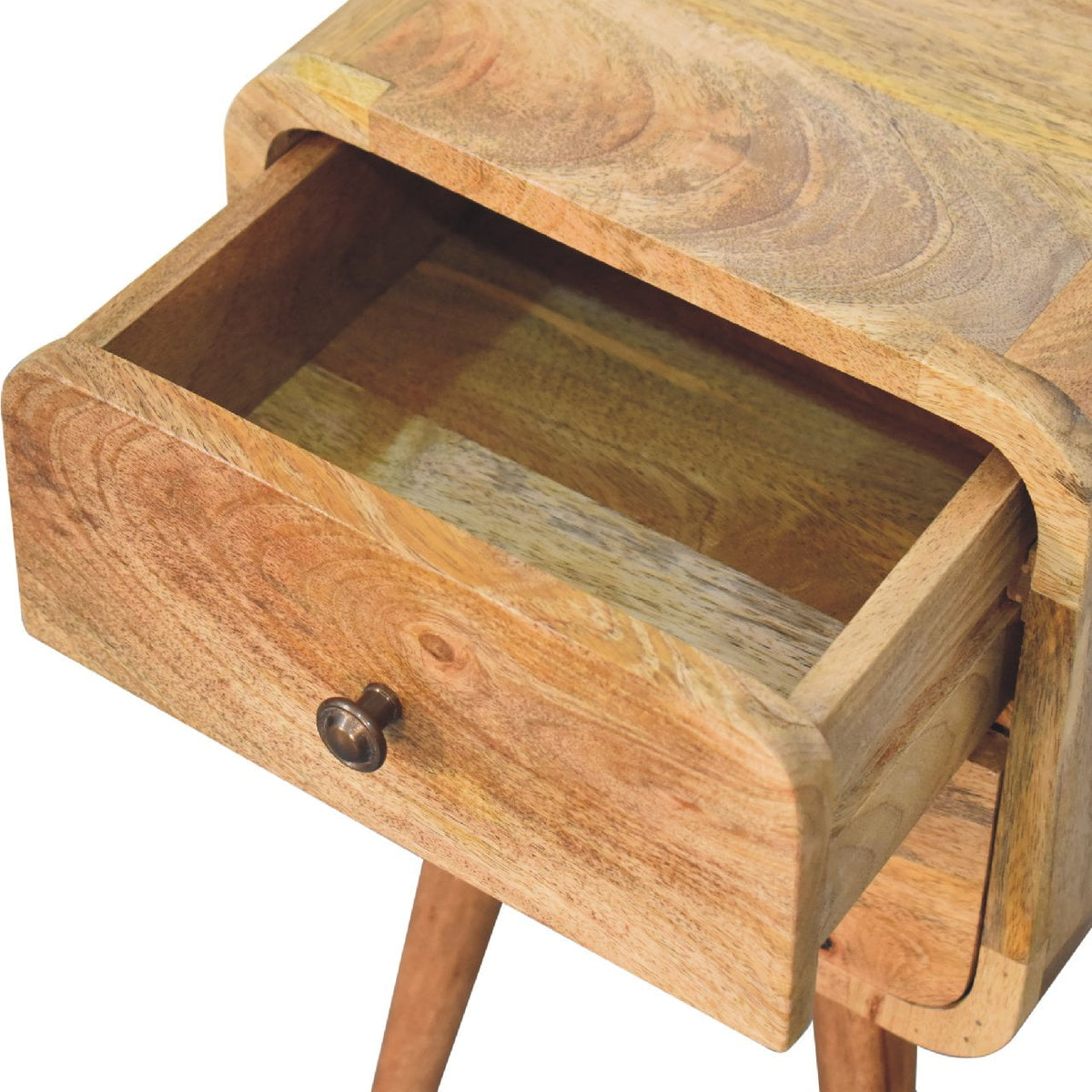 Mini Curved 2 Drawer Mango Wood Bedside Table