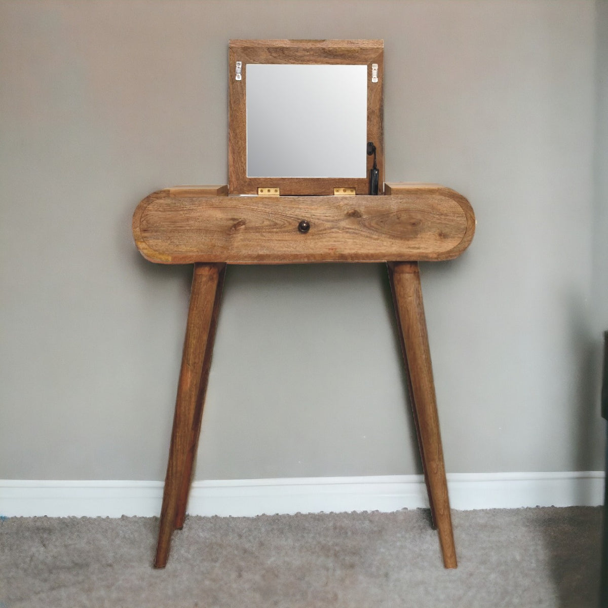 Small Curved Dressing Table with Foldable Mirror