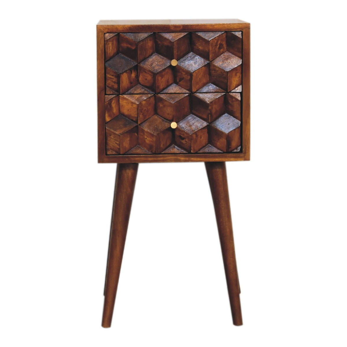 Mini Chestnut Cube 2 Drawer Bedside Table