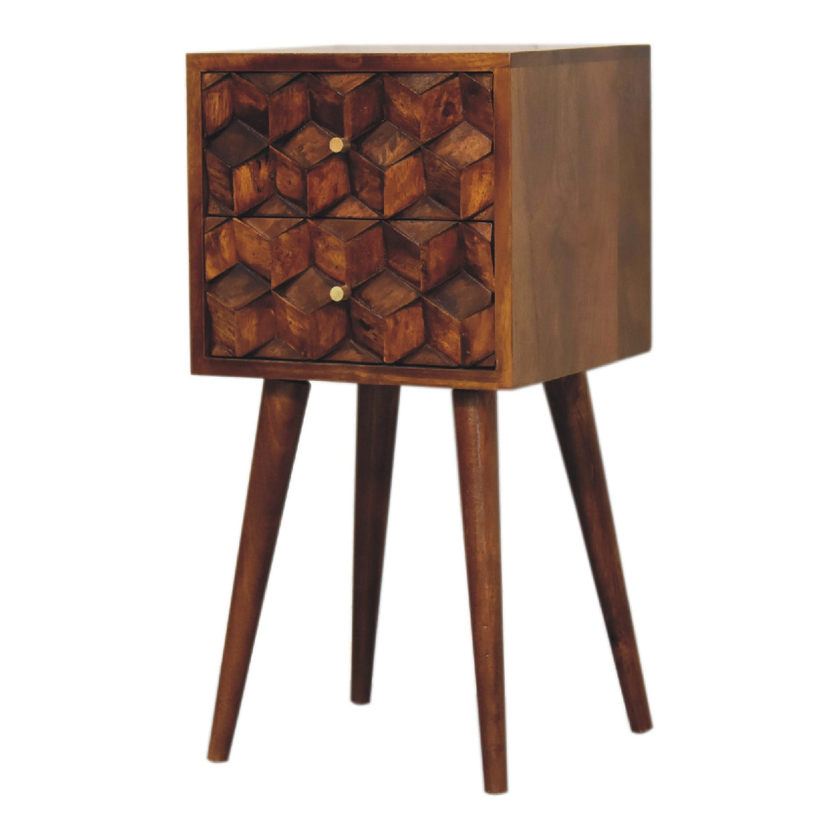 Mini Chestnut Cube 2 Drawer Bedside Table