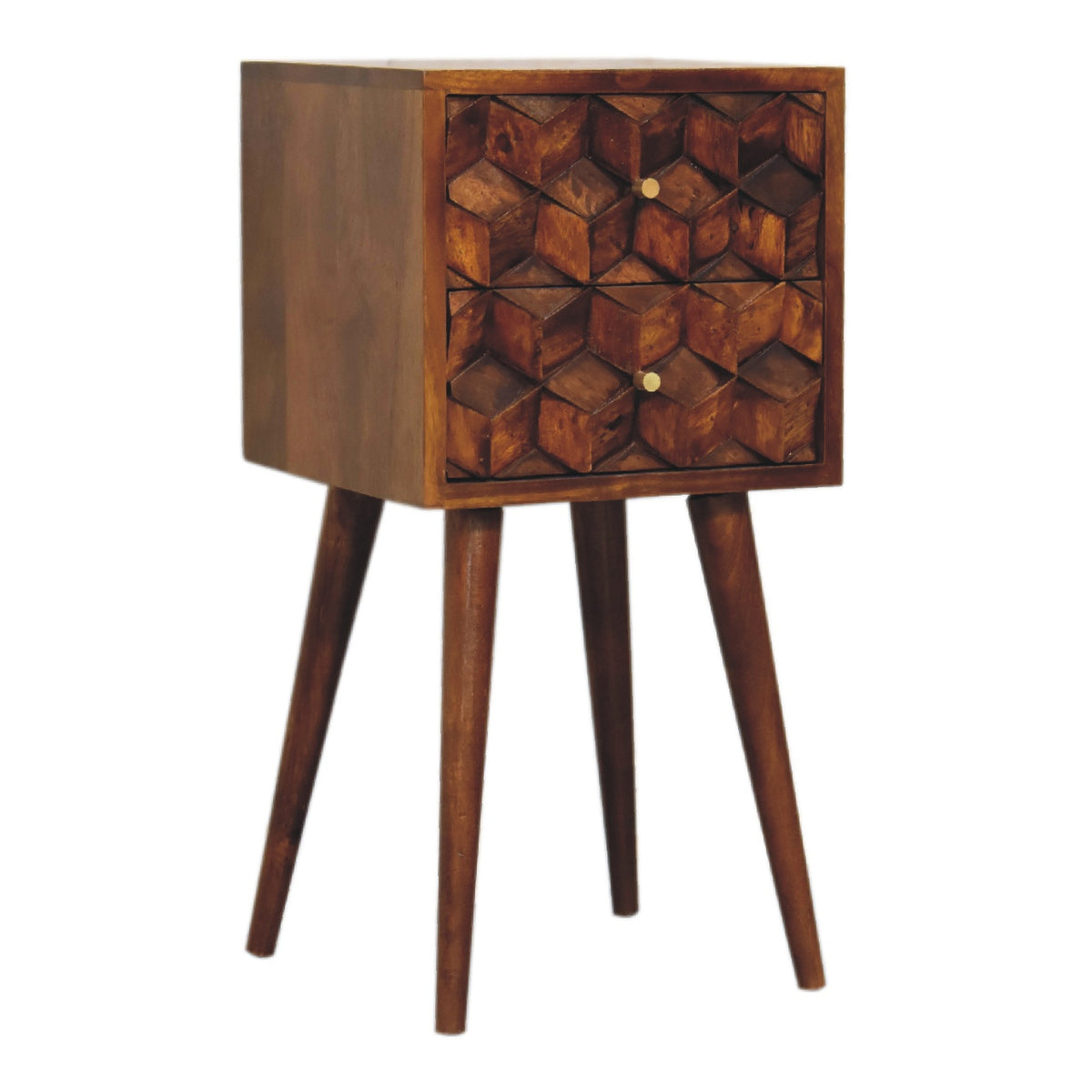 Chestnut Cube 2 Drawer Bedside Table