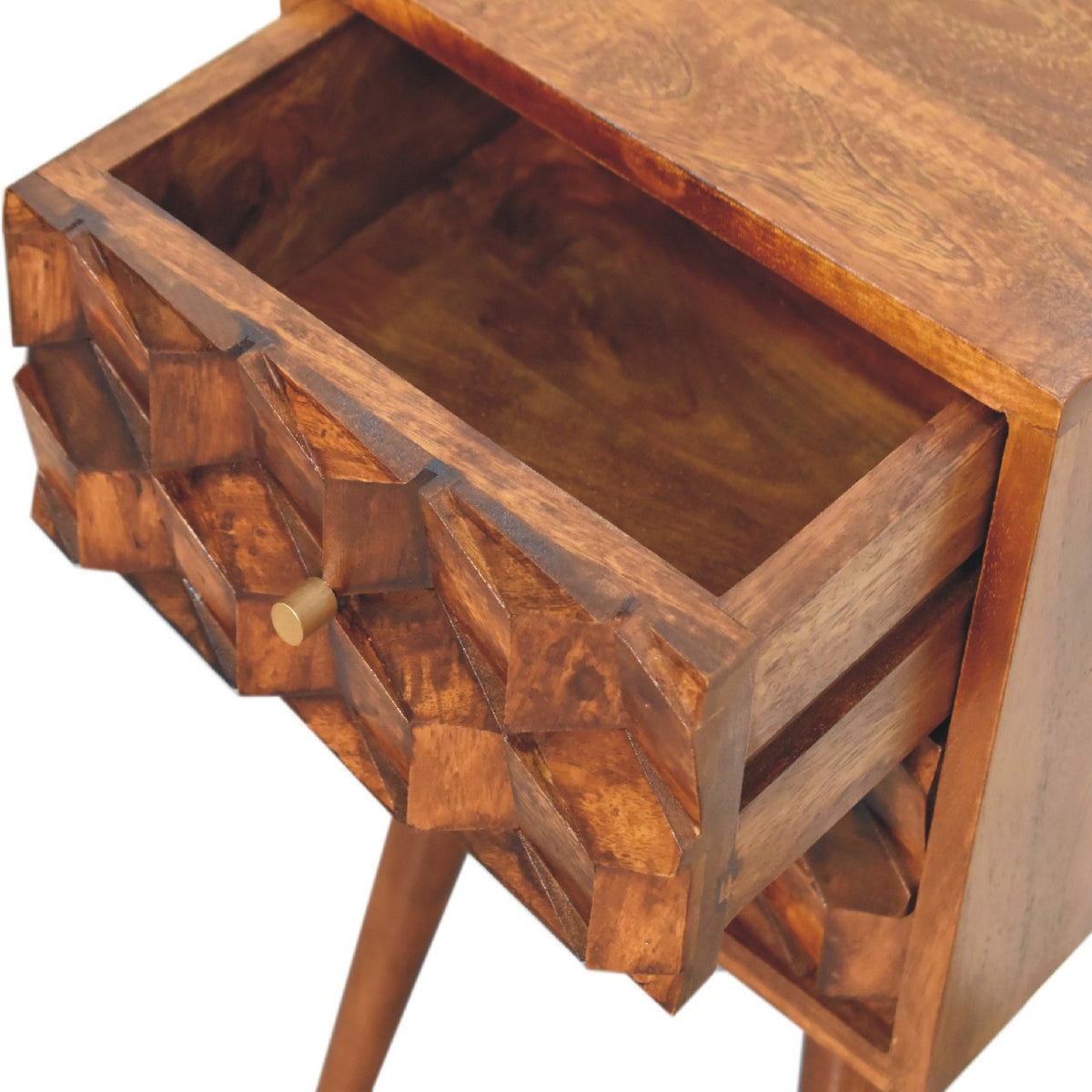 Mini Chestnut Cube 2 Drawer Bedside Table