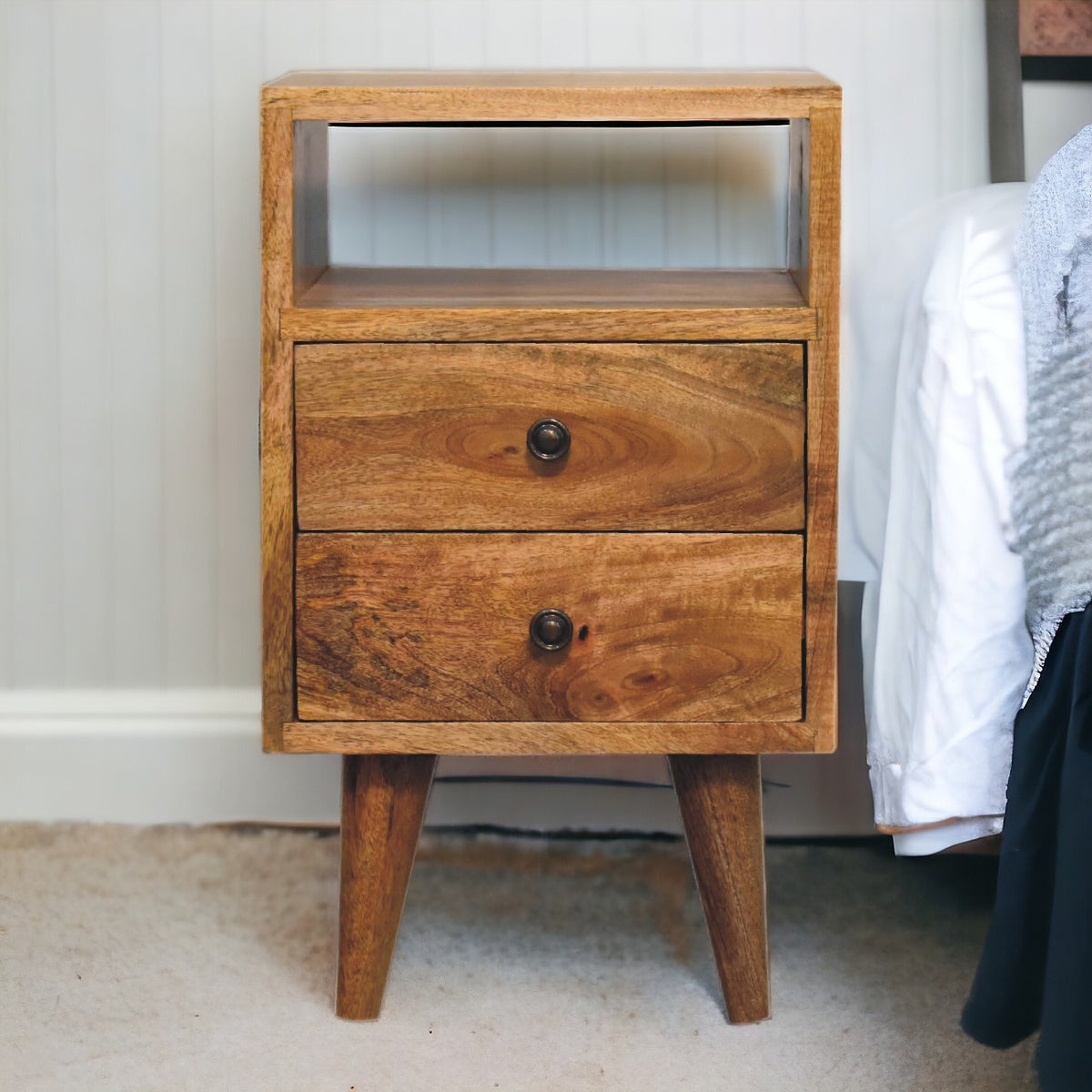 Mini Classic 2 Drawer Open Bedside Table Mango Wood