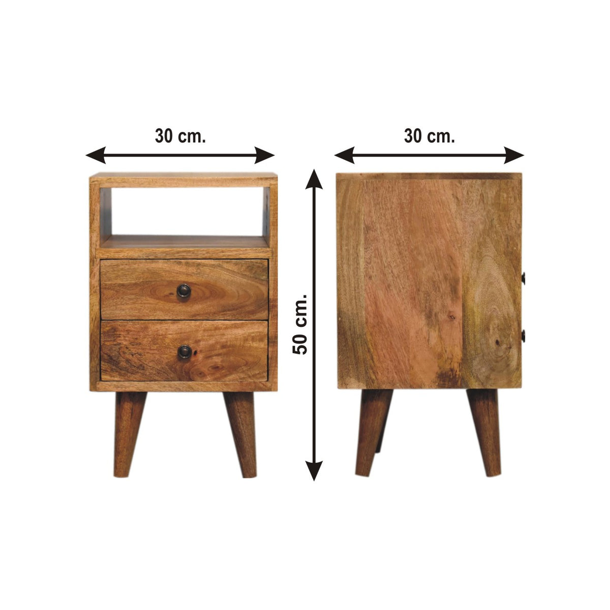 Mini Classic 2 Drawer Open Bedside Table Mango Wood