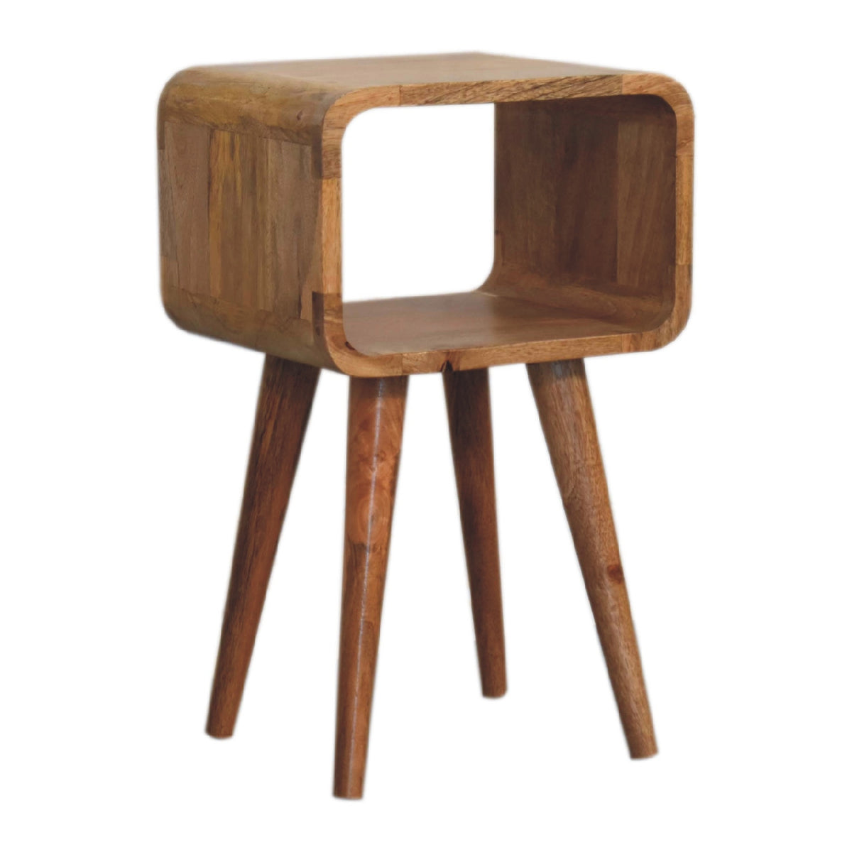 Mini Curved Mango Wood Open Bedside Table