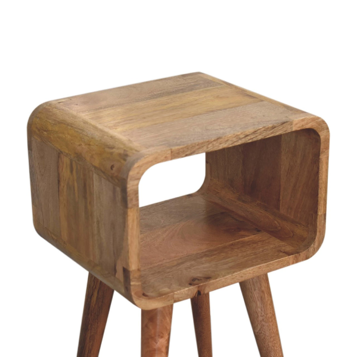 Mini Curved Mango Wood Open Bedside Table