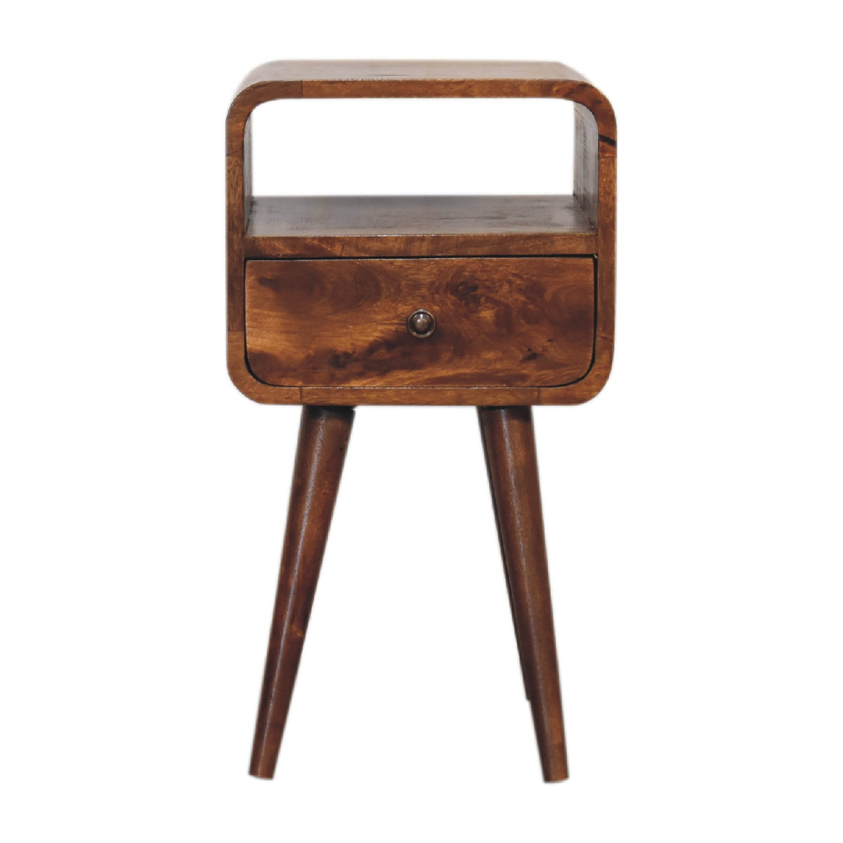 Mini Chestnut Curved Open Bedside Table